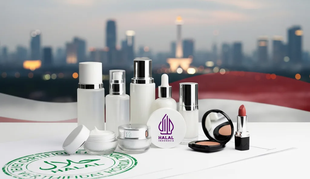 Halal cosmetics production line with halal certification label